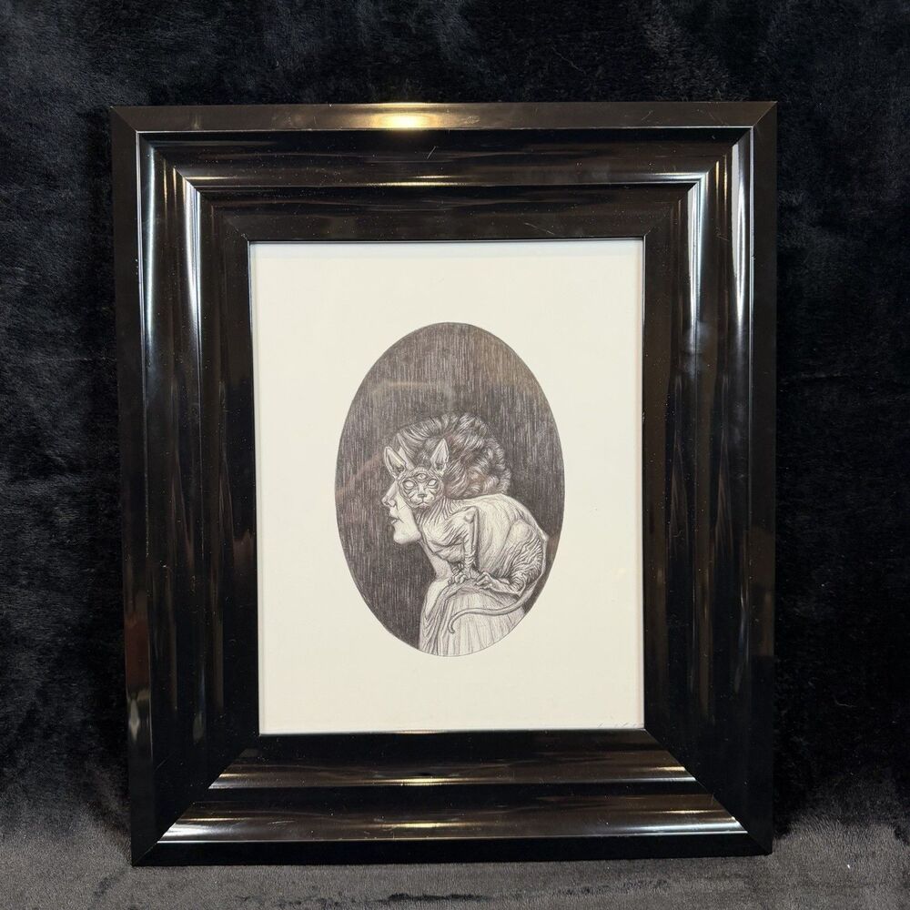 Caitlin McCarthy The Familiar Signed 8x10 Art Print Sphynx Cat Witch Framed